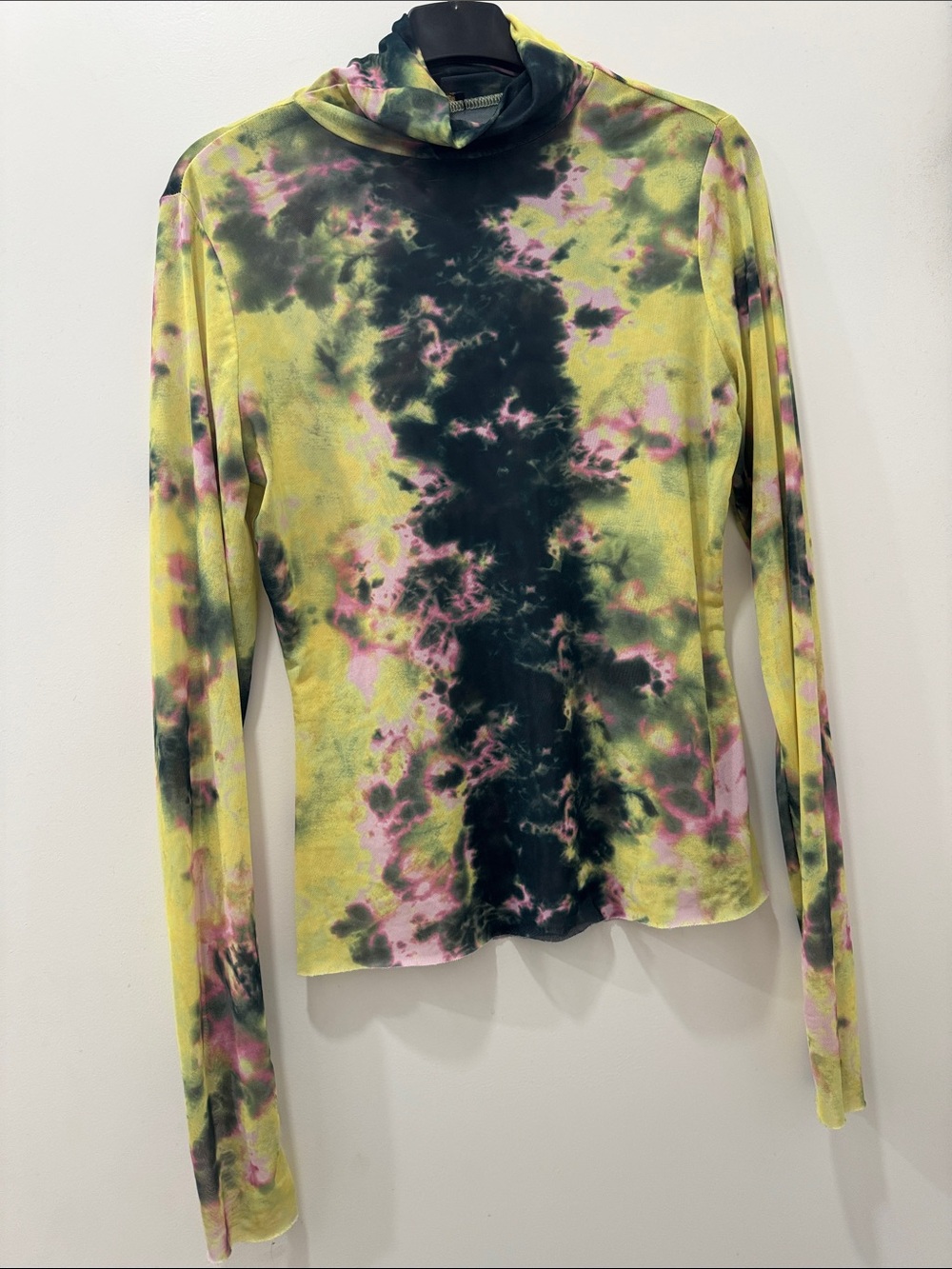 AFRM Tie-Dye Long Sleeve Mock Neck Top in Yellow Pink Green